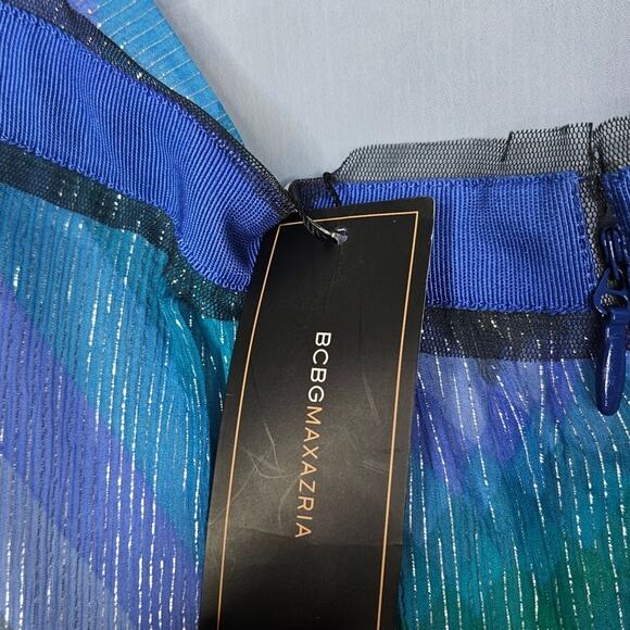 NEW BCBG MAXAZRIA Chiffon Metallic Printed Maxi Dress 8 Blue Halter Y2K Mermaid - Picture 4 of 6